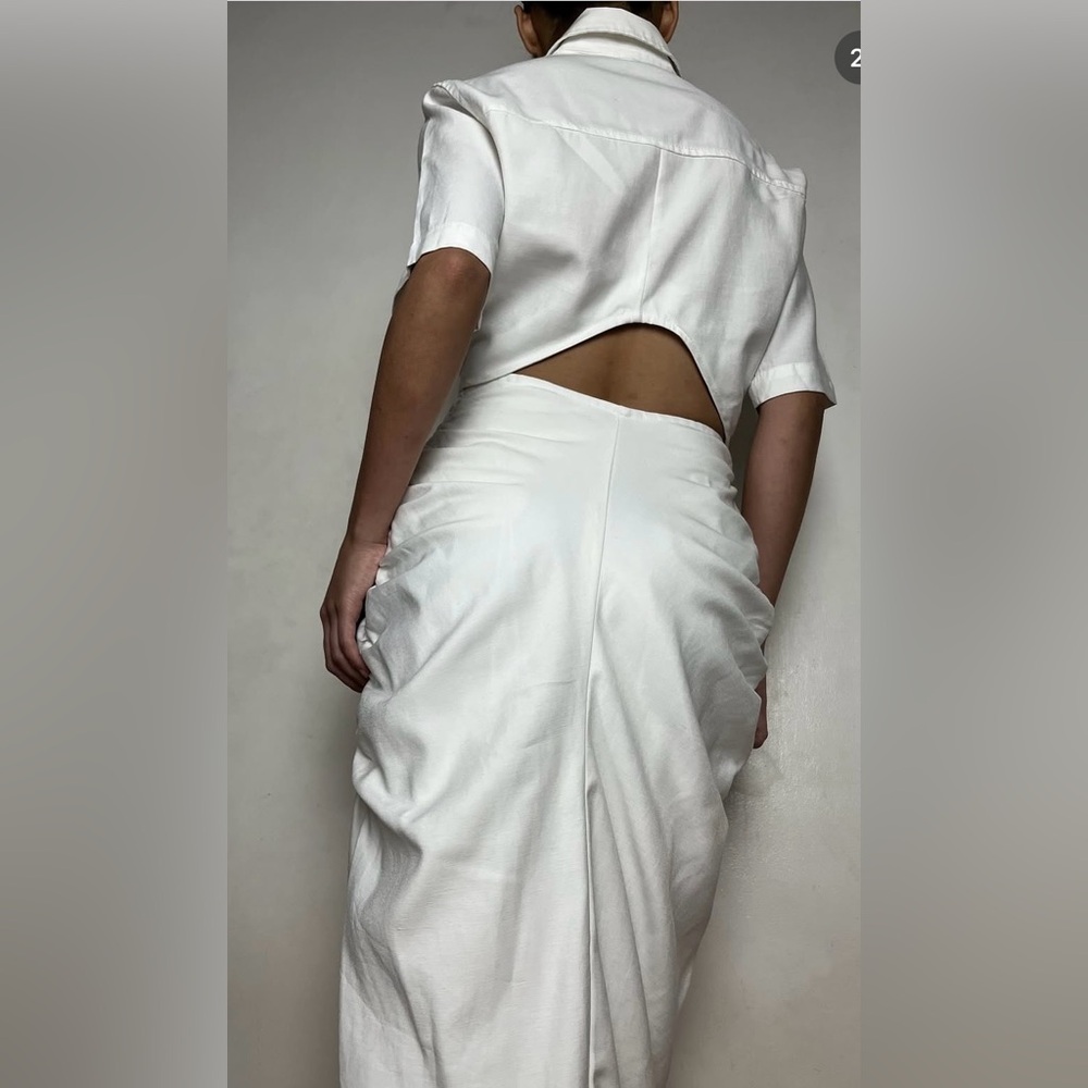 Source Unknown White Backless Button-Front Midi D… - image 5